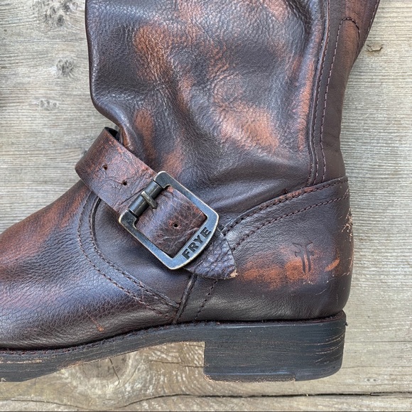 Frye slouchy brown distressed leather pullon boots - Picture 2 of 14